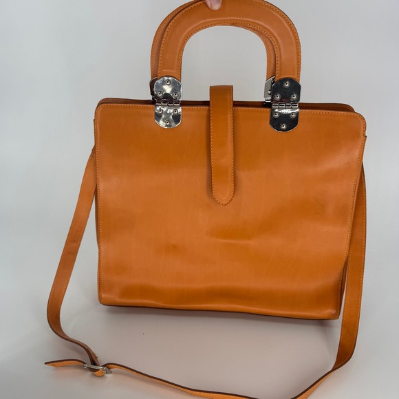 Nardelli Leather Top Handle Satchel Bag Crossbody Orange Made in Italy